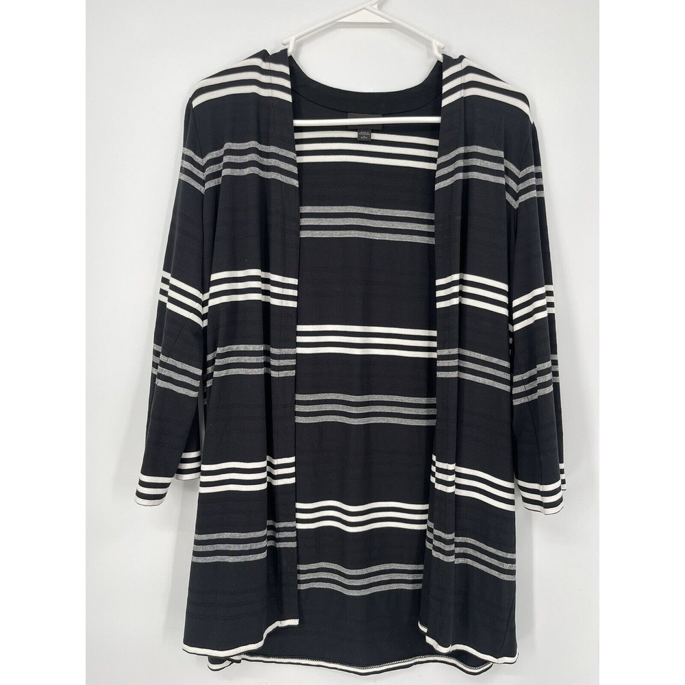 J. Jill Wearever Collection Black White Stripe Open Rayon Blend Cardigan Size SP